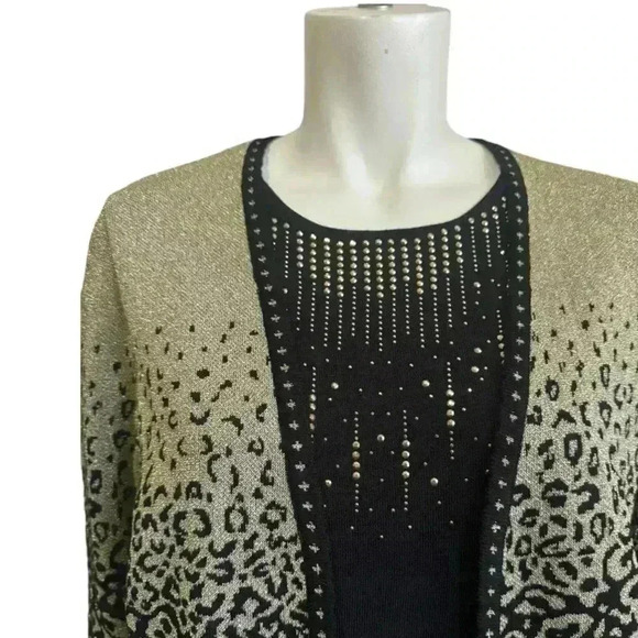 ALFRED DUNNER Ombre Metallic Leopard Twin Set Glam Retro Women's Size Medium - Picture 6 of 12